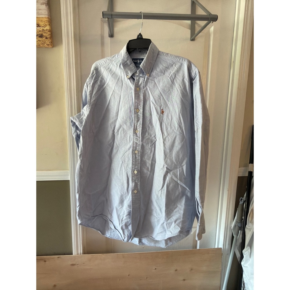 Ralph Lauren Yarmouth Mens 16-36 Blue Cotton‎ Oxford Button Down Dress Shirt